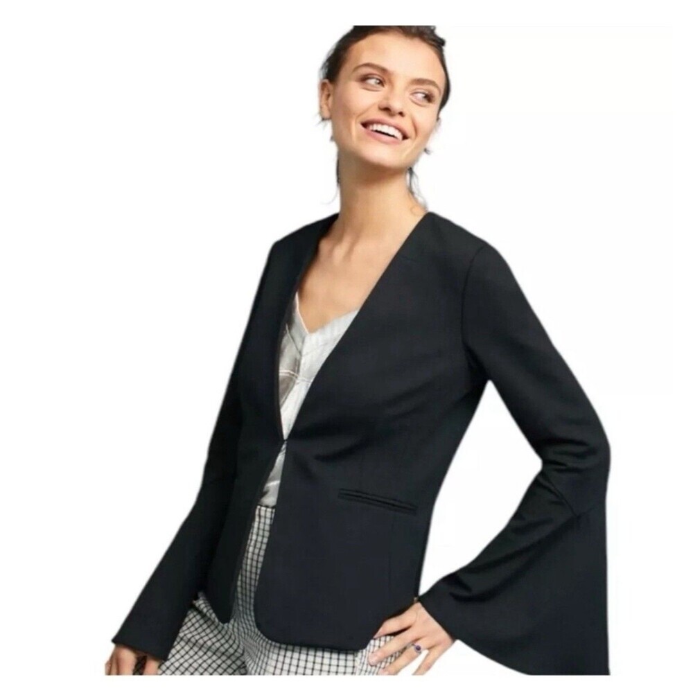 ANTHROPOLOGIE Cartonnier Bell Sleeve Blazer Medium Black NEW Modern Boho‎ Chic
